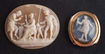 Two cameos,: including a cameo depicting Vulcan, Venus and Mars, length ca. 3.