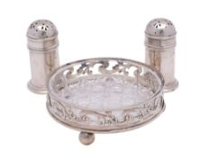 A pair of silver pepperettes, maker's mark worn, Birmingham,