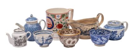 A mixed lot of 19th century creamware and pearlware: including three miniature teapots and covers,
