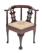 A mahogany corner elbow chair in mid 18th Century style, 19th century,