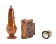 An 18th century style treen sugar caster: of baluster form, 17cm high,