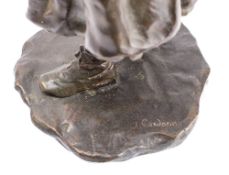 After Jose Cardona (1878-1923) A bronze study of a young girl with basket: signed to the