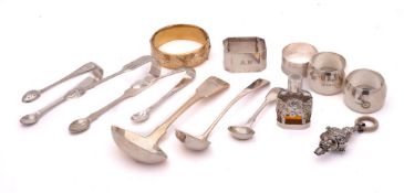 A mixed lot of silver and plated wares, various makers and dates: includes, four napkin rings,