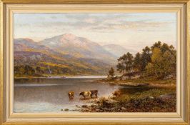 Alfred Augustus Glendening [1840-1910]- Cattle watering in an upland lake,