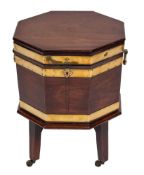 A late George III mahogany and brass bound cellaret, circa 1800,
