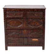 A William and Mary oak chest of drawers, late 17th century and later elements,