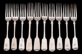 A mixed collection of ten provincial silver dessert forks,