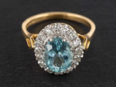 An 18ct gold, mixed-cut aquamarine and single-cut diamond cluster ring,