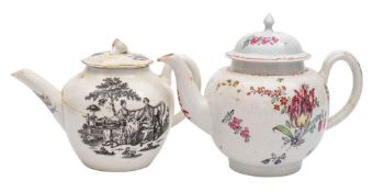 A Liverpool [Philip Christian] polychrome teapot and cover and a First Period Worcester transfer
