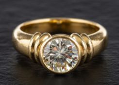 A round, brilliant-cut diamond single-stone ring,: estimated diamond weight ca. 1.