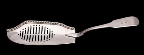 A George III provincial silver Fiddle pattern fish slice, maker Samuel Levy, Exeter ,