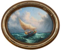 Nicola F Criscimanno [1845-1909]- Gozo fishing boat in choppy waters off the coast,