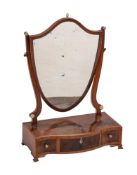 A George III mahogany, crossbanded and sycamore strung serpentine front dressing table mirror,