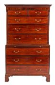 A George III mahogany chest on chest, late 18th century,