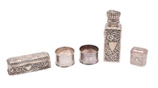 A mixed group of silverwares, various makers and dates: includes, trinket box, pill box,