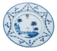 A Lambeth delftware ballooning plate: of small size,