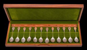 A set of twelve Elizabeth II Royal Horticultural Society Flower Spoons, maker John Pinches Ltd,