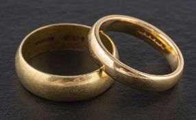 Two band rings,: including a 9ct gold ring with hallmarks for Sheffield,