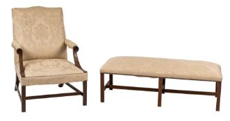 A mahogany and upholstered Gainsborough elbow chair in George III style, 20th century,