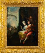 Italian School 18/19th Century- Indoor entertainment; couples courting,
