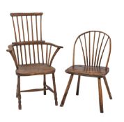 A primitive oak and ash stickback chair, 18th / 19th century,