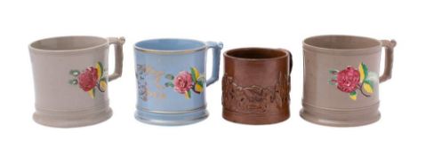 A mid 19th century pale blue ground frog mug,