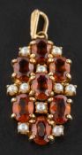A citrine and seed pearl pendant,: total estimated citrine weight ca. 4cts, length ca. 3.