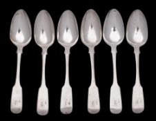 A set of six William IV provincial silver Fiddle pattern dessert spoons, maker George Ferris,