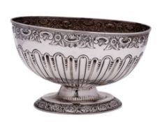 A late Victorian silver bowl, maker James Deakin & Sons, Sheffield, 1895: of oval outline,