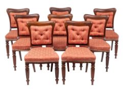 A set of eight mahogany and button upholstered dining chairs, second quarter 19th century,
