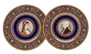 A pair of late 19th century Austrian cabinet plates by Ernst Wahliss: painted by F.A.