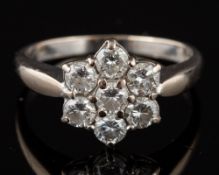 A diamond cluster ring,: set with brilliant cut diamonds, approximately 0.