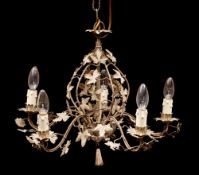An Italian painted metal five light chandelier, 20th century,