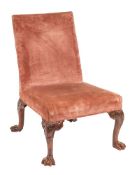 A George II carved walnut side chair, circa 1740,: with velvet upholstered back and seat,