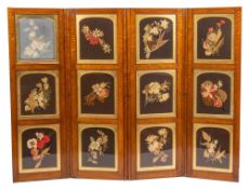 A Victorian satinwood four fold screen,