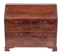 A George III mahogany and ebony banded bureau, last quarter 18th century,