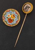 A Victorian gold Essex crystal tiepin and micro-mosaic brooch,