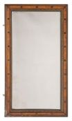 A Continental marquetry and part painted maple framed rectangular wall mirror,