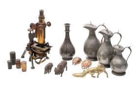 A mixed lot of works of art: including an Indian Bidri ware bottle vase decorated with mihrab