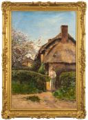 James Herbert Snell [1861-1935]- Early Summer; figure at a garden gate,