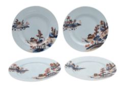A set of four Chinese plates: each painted in the Imari palette in underglaze blue,