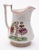 An Elsmore & Forster pottery puzzle jug: of waisted form with angular handle the exterior printed