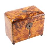 A 19th century blonde tortoiseshell tea caddy: of rectangular outline,
