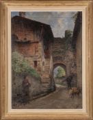 Edmond Louis Dupain [1847-1933]- Goat herder carrying faggots in an archway,