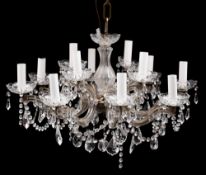 A Continental cut glass and metal mounted twelve light chandelier, second half 20th century,