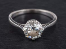 A round, brilliant-cut diamond, single-stone ring,: estimated diamond weight ca. 1.25.