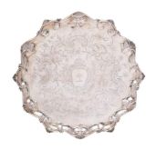 A George II silver salver , maker Richard Rugg I, London, 1758: Crested,