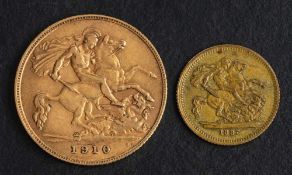 An Edward VII half sovereign gold coin, 1910,: diameter ca. 19mms, total weight ca. 3.