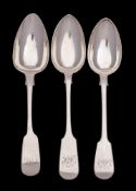 Two Victorian provincial silver Fiddle pattern tablespoons, maker Robert Williams & Sons, Exeter,