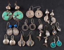 A collection of drop earrings,: including, inter alia, one with lapis lazuli beads,